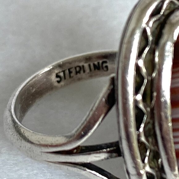 VTG Sterling Silver 925 Oval Bezel Set Banded Agate Double Split Shank Ring Sz 6 - Picture 8 of 16